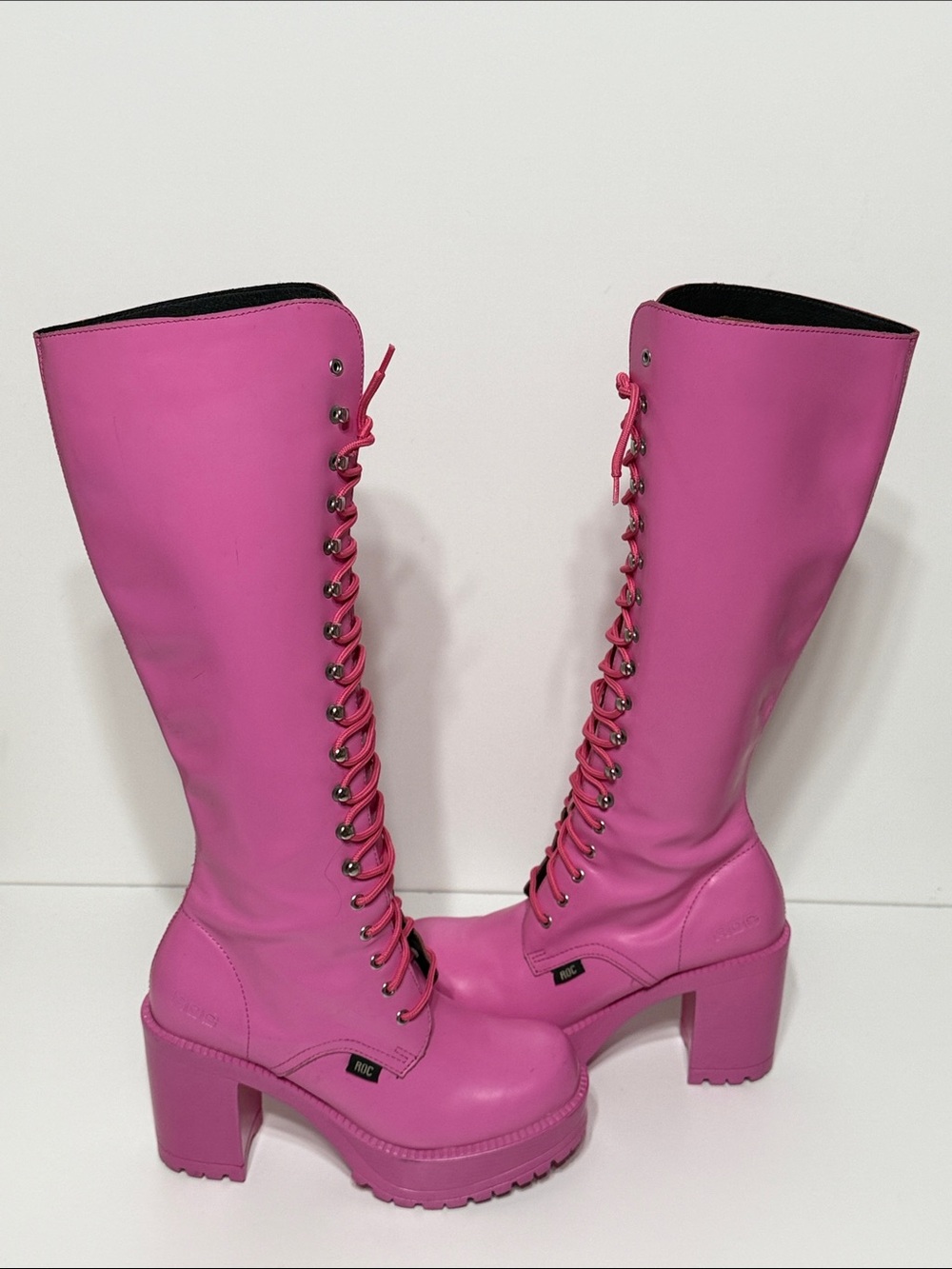ROC Boots Australia “Lash” Leather Knee-High Lace-Up Platform Boots Rare - Picture 3 of 17